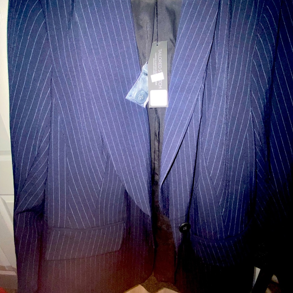 Navy Blue Tailored Stretch Pinstripe Blazer